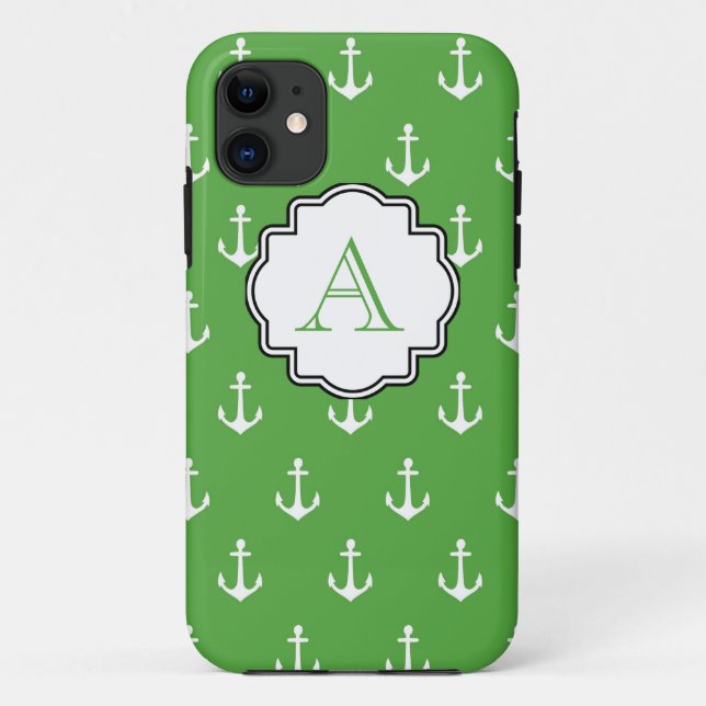 Jäger-Grün-Anker-Druck-Monogramm Case-Mate iPhone Hülle (Rückseite)