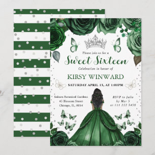 Jäger Grünes Kleid Dunkle Haut Prinzessin Sweet 16 Einladung