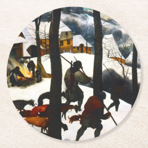 Jäger in der Schneelandschaft Pieter Bruegel Runder Pappuntersetzer
