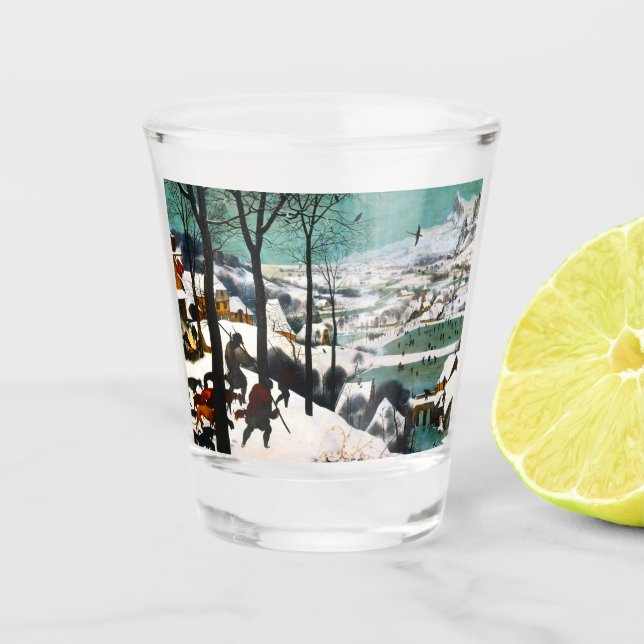 Jäger in der Schneelandschaft Pieter Bruegel Schnapsglas (Vorderseite)