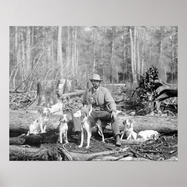 Jäger mit seinen Hunden, 1897. Vintages Foto Poster (Vorne)