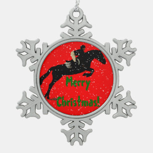Jäger-Pullover-Pferdeweihnachten Schneeflocken Zinn-Ornament