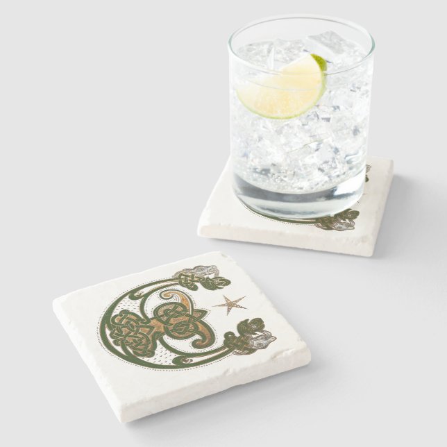 Jäger und Gold Celtic Steinuntersetzer (Seitenansicht)