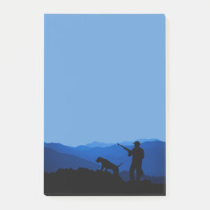 Jäger-und HundeSilhouette mit Bergen Post-it Klebezettel