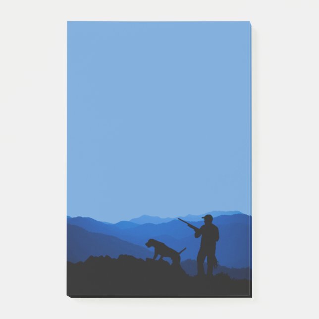 Jäger-und HundeSilhouette mit Bergen Post-it Klebezettel (Vorderseite)