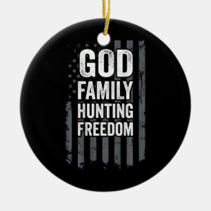 Jägerfreiheitsjagd Gott Funny Hunter USA Flagge Keramik Ornament
