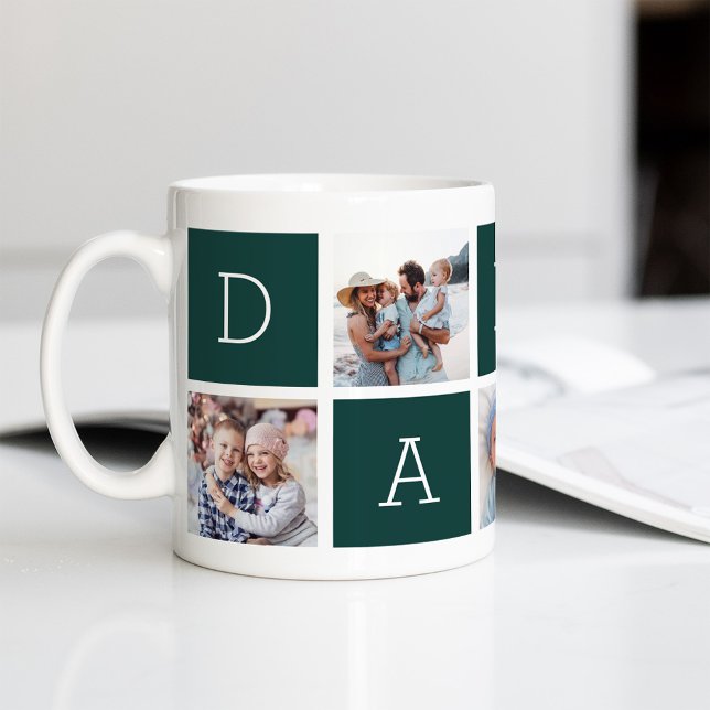 Jägergrün | Custom Daddy 5 Foto Collage Kaffeetasse (Von Creator hochgeladen)