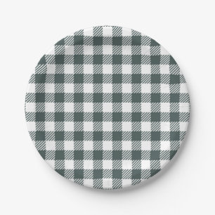 Jägergrün Gingham-Muster Pappteller