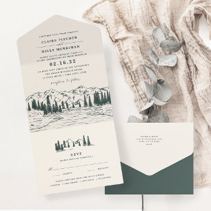 Jägergrün Hochzeit der Bergketten All In One Einladung