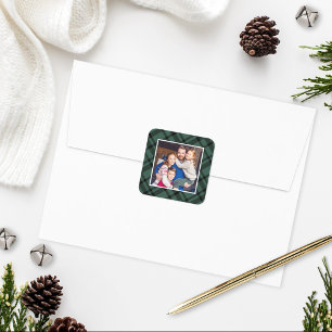 Jägergrün Tartan Karo Frohe Weihnachten Foto Quadratischer Aufkleber