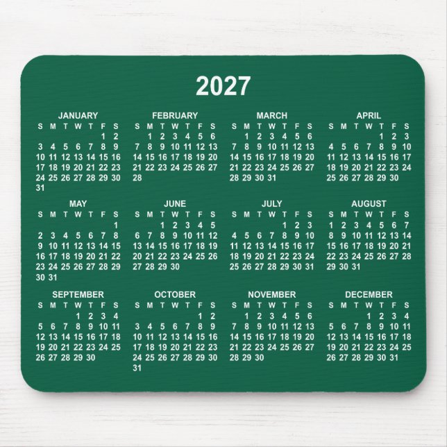 Jägergrün und Weiß 2027 Kalender Mousepad (Vorne)