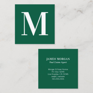 Jägergrün und Weißes Einzelbuchstaben-Monogramm Quadratische Visitenkarte