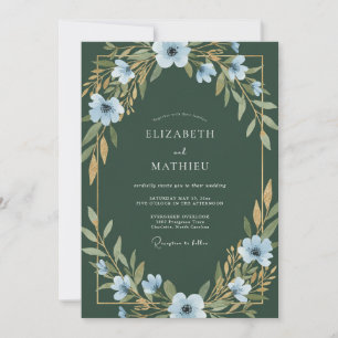Jägergrüne Anemonen-Hochzeit Einladung