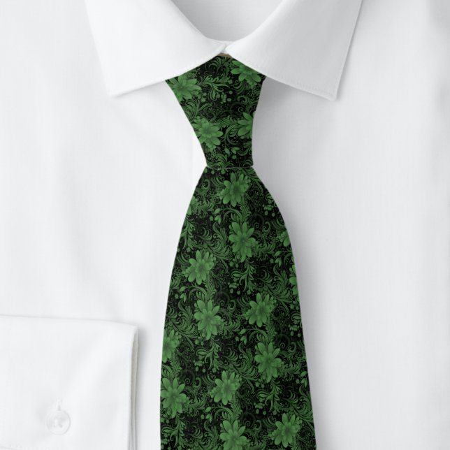 Jägergrüne Floral Batik Krawatte (Von Creator hochgeladen)