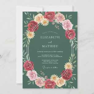 Jägergrüne ornamentale botanische Hochzeit Einladung