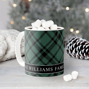 Jägergrüner Tartan Karo Familienmonogramm Kaffeetasse