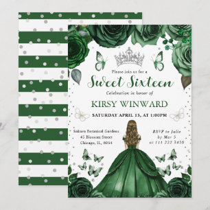 Jägergrünes Kleid Blonde Prinzessin Sweet 16 Einladung