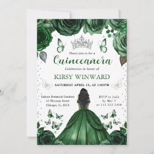 Jägergrünes Kleid Dunkle Haut Prinzessin Quinceane Einladung