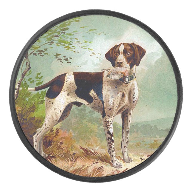 Jägerhund mit Vogel im Mund Eishockey Puck (Vorderseite)