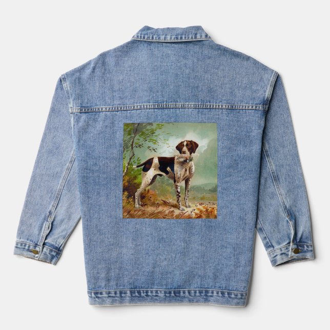 Jägerhund mit Vogel im Mund Jeansjacke (Rückseite)
