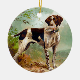 Jägerhund mit Vogel im Mund Keramik Ornament