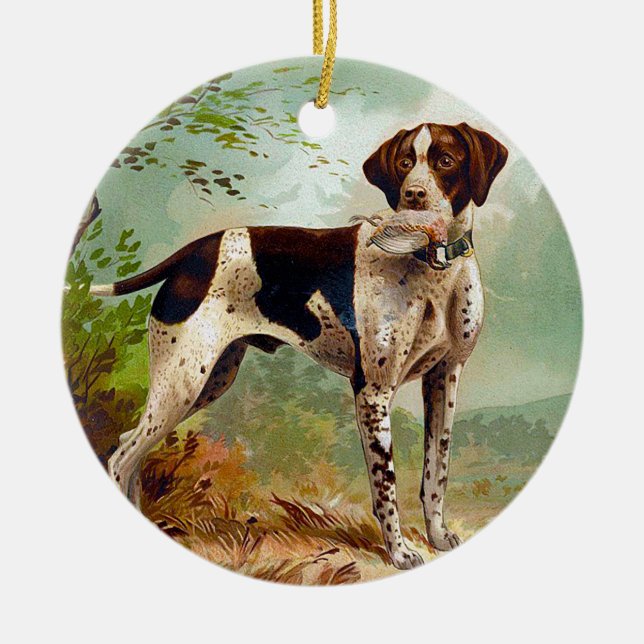 Jägerhund mit Vogel im Mund Keramik Ornament (Vorne)