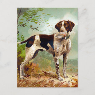 Jägerhund mit Vogel im Mund Postkarte