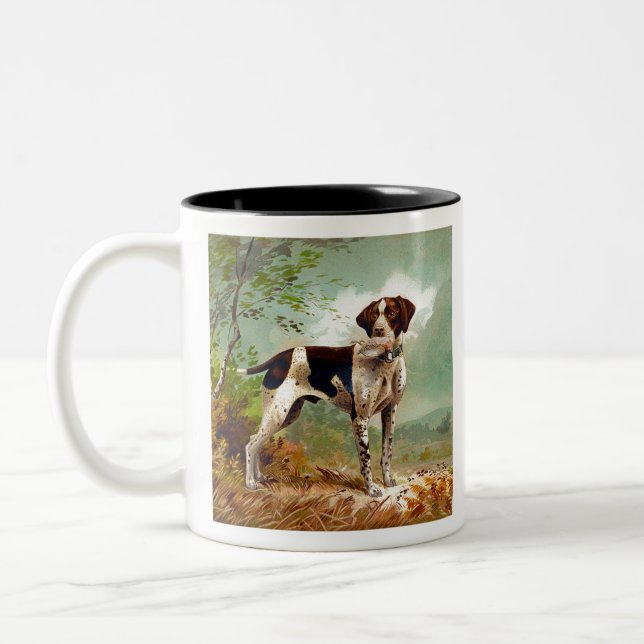 Jägerhund mit Vogel im Mund Zweifarbige Tasse (Links)