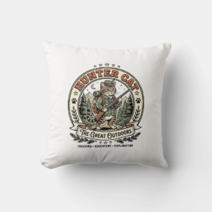 Jägerkatze Jagd Outdoor-Katze Vintage-Vector  Kissen