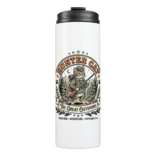 Jägerkatze Jagd Outdoor-Katze Vintage-Vector Thermosbecher
