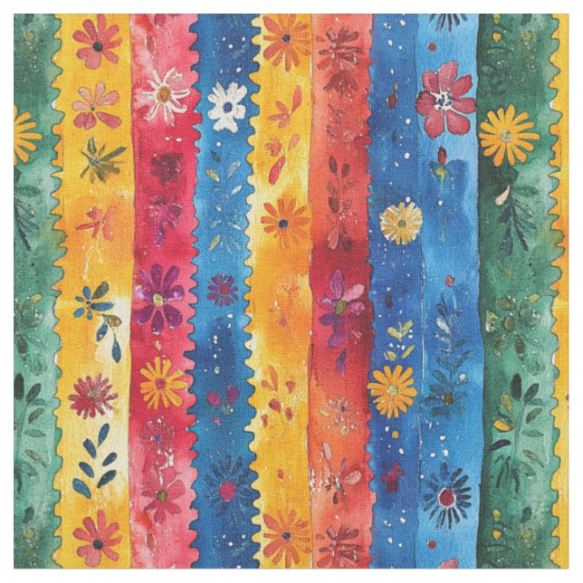 Jagged Stripe floral Muster Papel Picado Stoff (Nahaufnahme)