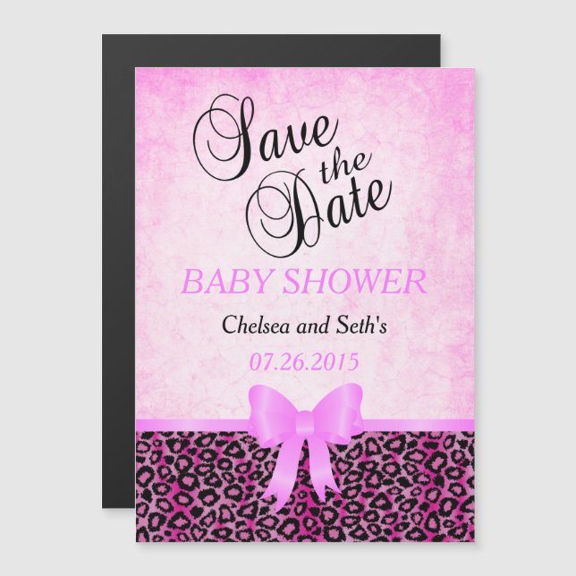 Jaguar Animal Cat Pattern| Rosa | Baby Girl Shower Magneteinladung (Vorne/Hinten)