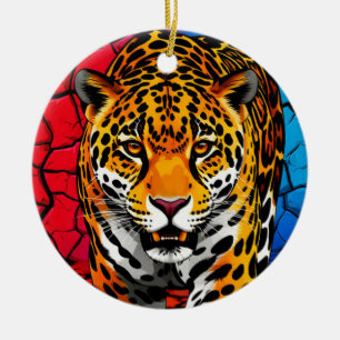 Jaguar auf rissigem Erdboden Hintergrund Keramik Ornament