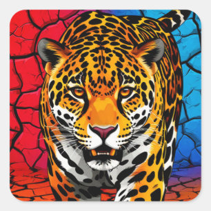 Jaguar auf rissigem Erdboden Hintergrund Quadratischer Aufkleber