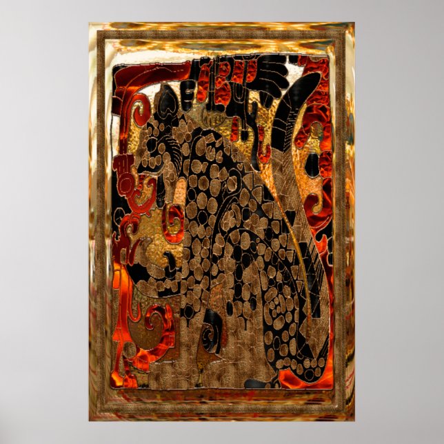 Jaguar AZTEC Gold & Red Foil Folk Poster (Vorne)