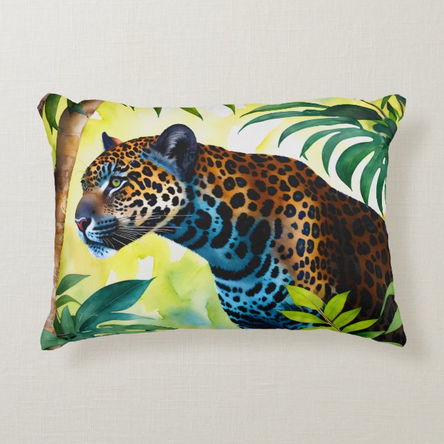 Jaguar Botanischer Wald-Dschungel Dekokissen (Vorderseite)