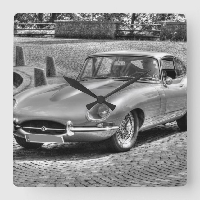 Jaguar E-Type Quadratische Wanduhr (Vorderseite)