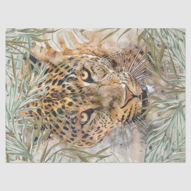 Jaguar Feline Wild Cat Tropical Artwork Decoupage Seidenpapier (Vorderseite)