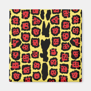 Jaguar-Muster in Blutorange auf Zitronencreme Magnet