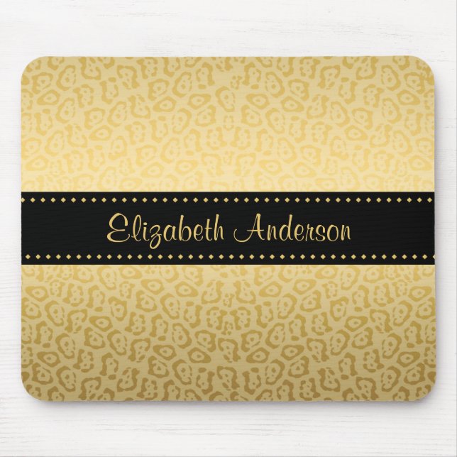 Jaguar Muster Luxus Schwarz und Gold Animal Print Mousepad (Vorne)