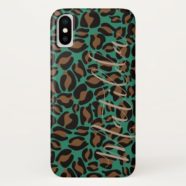 Jaguar Muster Print Green Brown Personalisiert Nam Case-Mate iPhone Hülle (Rückseite)