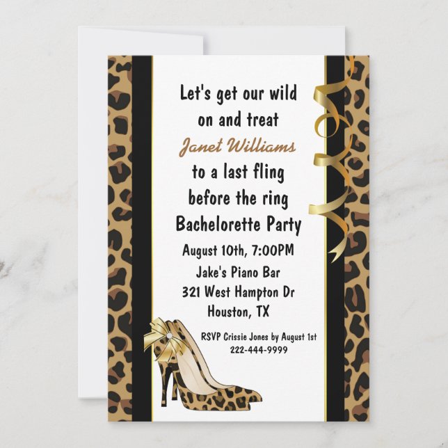 Jaguar Print High Heels Junggeselinnen-Abschied Einladung (Vorderseite)