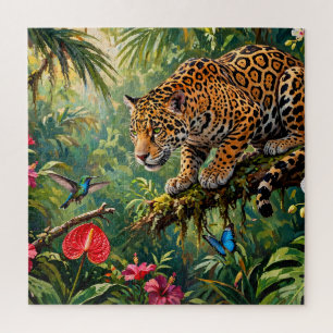 Jaguar Regenwald Kolibris Schmetterlinge Blumen