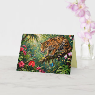 Jaguar Regenwald Kolibris Schmetterlinge Blumen Karte