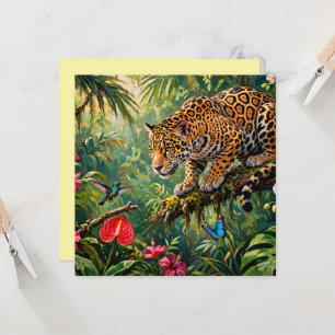 Jaguar Regenwald Kolibris Schmetterlinge Blumen Karte