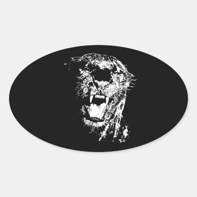 Jaguar Roaring Ovaler Aufkleber (Vorderseite)