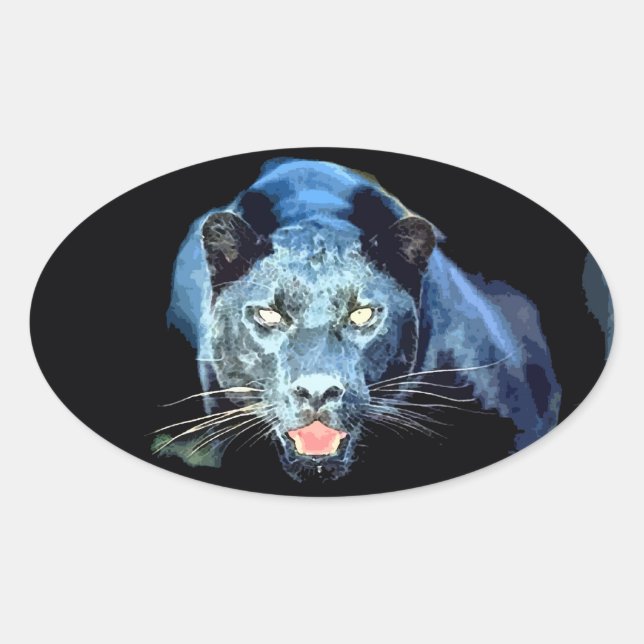 Jaguar - Schwarze Panther Cat Oval Stickers (Vorderseite)