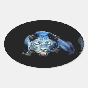 Jaguar - Schwarze Panther Cat Oval Stickers