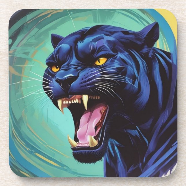 Jaguar - Schwarzer Panther Getränkeuntersetzer (Vorderseite)