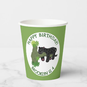 Jaguar schwarzer Panther personalisierter Cartoon  Pappbecher